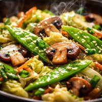 Chinese Cabbage Snow Pea and Mushroom Stir Fry