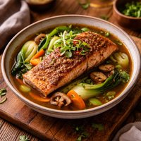 Chinese Five Spice Salmon with Ginger Broth