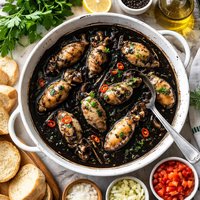 Chipirones En Su Tinta Stuffed Baby Squid in Its Own Ink