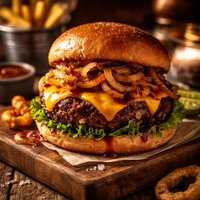 Chipotle Burger Topped with Grilled Onions and Cheese