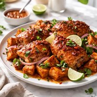 Chipotle Glazed Roast Chicken with Sweet Potatoes