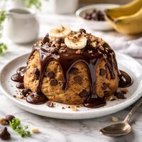 Choc Chip Banana Pudding W Glossy Choc Sauce Steamed