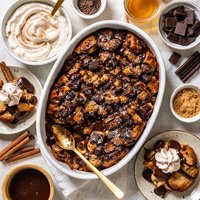 Chocolate Brandy Bread Pudding with Cinnamon Whipped Cream