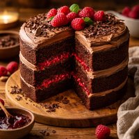 Chocolate Cake and Frosting with Raspberry Filling