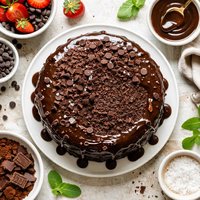 Chocolate Cake Dripping with Chocolate Sauce