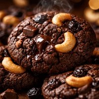 Chocolate Chocolate Chocolate Cashew Cookies with Raisins