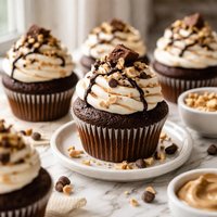 Chocolate Cup Cakes with Fluffy Peanut Butter Marshmallow Frosti