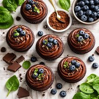 Chocolate Cupcakes with Spinach and Blueberries
