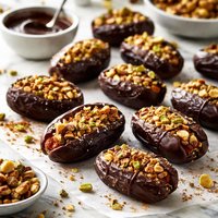 Chocolate Dipped Dates Stuffed with Spiced Nuts