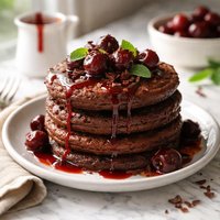 Chocolate Flapjacks with Warm Cherry Syrup