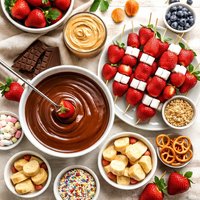 Chocolate Fondue with Fresh Strawberry Skewers Peanut Butter an