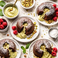 Chocolate Lava Cakes with Pistachio Cream