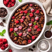 Chocolate Raspberry Waffle Pudding