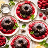 Chocolate Volcanoes with Raspberry Coulis