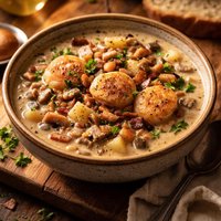 Chopped Mushroom Stems and Scallop Chowder