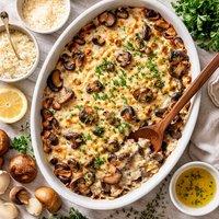 Chops Mushroom Gratin with Asiago Cheese Lightened