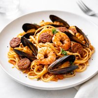 Chorizo Linguini with Mussels and Shrimp