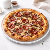 Chorizo Mushroom and Onion Pizza