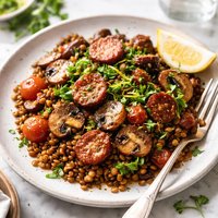 Chorizo Sausage Mushrooms and Lentils