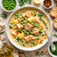 Chowder of Salmon Green Peas