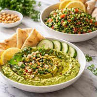 Cilantro Jalapeno Hummus and Tabouli a La Pita Jungle