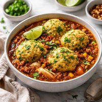 Cilantro Lime Corn Meal Dumplings in Chorizo Chicken Soup