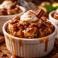 Cinnamon Bread Puddings with Caramel Syrup