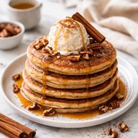 Cinnamon Pancakes with Ice Cream and Maple Syrup