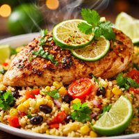 Citrusy Chicken with Tequila and Rice Salad