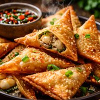 Clam Wonton Triangles with Dipping Sauce