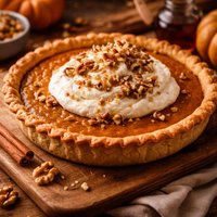 Classic Pumpkin Pie with Maple Whipped Cream and Walnuts