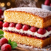 Classic Sponge Cake with Raspberries and Cream Filling