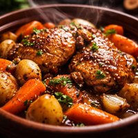 Clay Pot Chicken with Garlic Carrots and Potatoes