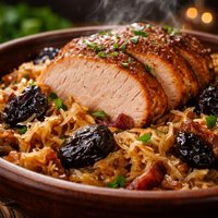 Clay Pot Pork Loin with Sauerkraut and Prunes