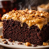 Coca Cola Cake with Broiled Peanut Butter Frosting