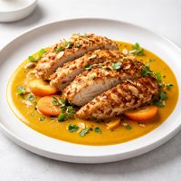 Coconut Almond Chicken with Apricot Curry Sauce