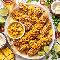 Coconut Chicken with a Tropical Mango Rum Sauce