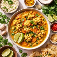 Coconut Curry with Cauliflower Carrots Chickpeas