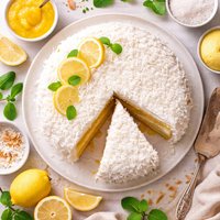 Coconut Layer Cake with Lemon Filling and Marshmallow Like Frost