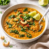 Coconut Red Lentils with Spinach Cashews Lime Vegan
