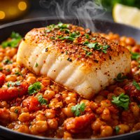 Cod with Spiced Red Lentils