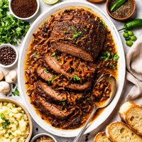 Coffee Braised Roast W Caramelized Onions Serrano Gravy