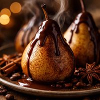 Coffee Pears with Chocolate Sauce