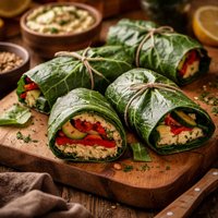 Collard Wraps with Herbed Cashew Spread Roast Peppers
