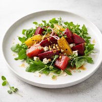Colorful Beet Salad on Arugula with Sherry Vinaigrette