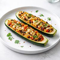 Corn and Bell Peppers Stuffed Zucchini