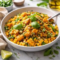 Corn and Butternut Squash with Basil