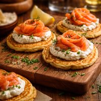 Corn Blini with Smoked Salmon and Chive Cream