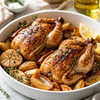 Cornish Game Hens with Garlic Cloves and Onion