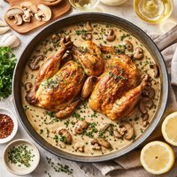 Cornish Games Hens with Mustard Cream Mushrooms